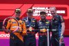 SHANGHAI, CHINA - APRIL 21: Race winner Max Verstappen of the Netherlands and Oracle Red Bull Racing, Second placed Lando Norris of Great Britain and McLaren, Third placed Sergio Perez of Mexico and Oracle Red Bull Racing and Oracle Red Bull Racing Head of Car Engineering Paul Monaghan celebrate on the podium during the F1 Grand Prix of China at Shanghai International Circuit on April 21, 2024 in Shanghai, China. (Photo by Lars Baron/Getty Images) // Getty Images / Red Bull Content Pool // SI202404210276 // Usage for editorial use only //